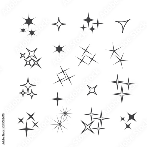 Sparkle lights stars set. Bright firework, decoration twinkle, shiny flash