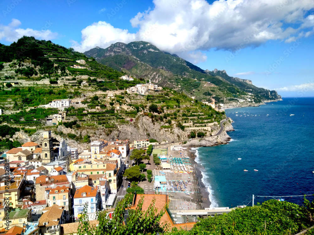 Beautiful landscape with mountains and sea in Amalfi, Italy