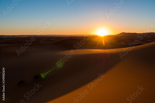 Merzouga / Morocco - March 26, 2019: Sunrise at Erg Chebbi, the Sahara