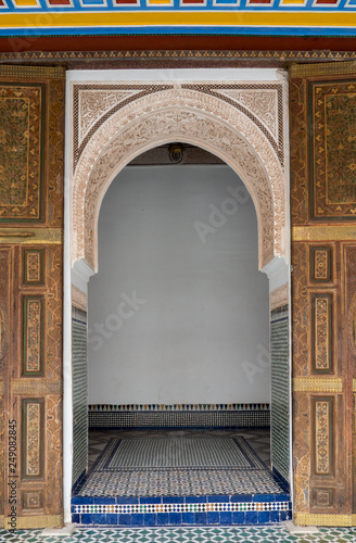 Marrakech / Morocco - March 24, 2018: Door close-up inside Bahia Palace