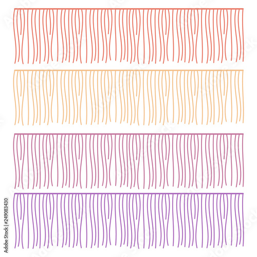 Fringe rows vector garments component. Brush border tassel, trim