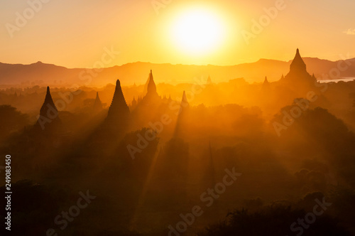 Sunset over the Temples of Bagan  Mandalay  Myanmar.