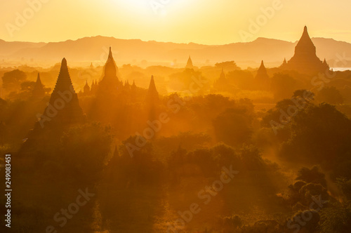 Sunset over the Temples of Bagan  Mandalay  Myanmar.