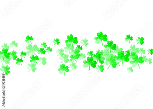 Saint patricks day background with shamrock. Lucky trefoil confetti. Glitter frame of clover leaves. Template for special business offer  banner  flyer. Greeting saint patricks day backdrop.