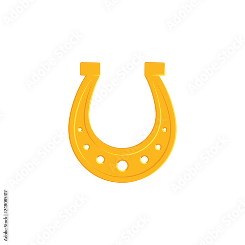 Golden horseshoe symbol of luck - traditional element for St Patrick Day celebration design in flat style.