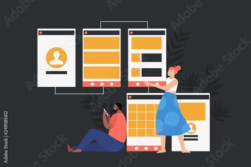 Software API prototyping and testing background. Prototyping, development and engineering vector flat concept design. 
