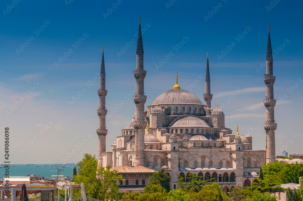 Fototapeta premium Widok na Błękitny Meczet (Sultanahmet Camii) w Stambule, Turcja.