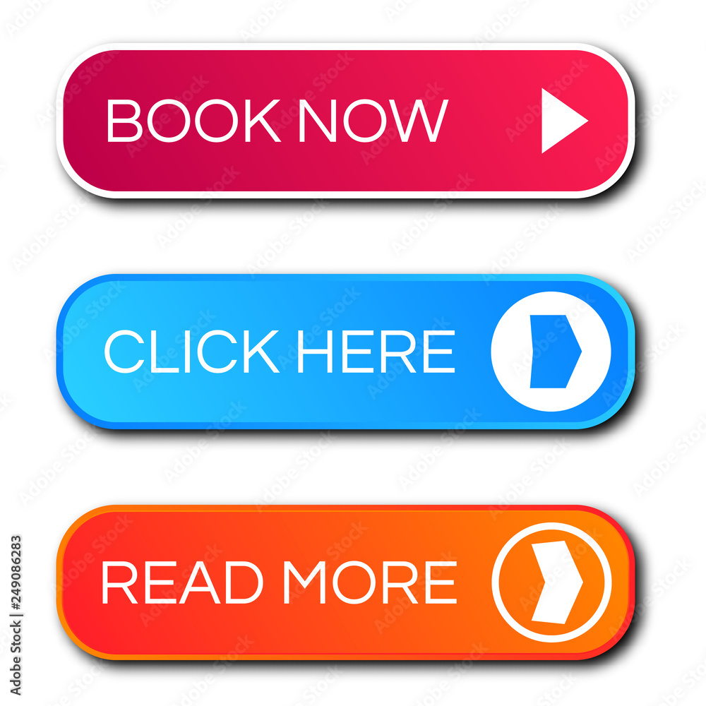 Set of three modern gradient buttons with shadows Set of three modern gradient buttons with shadows
