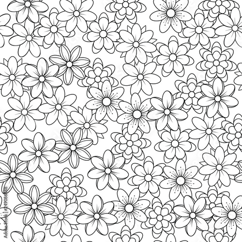 Seamless flowers pattern background vector illustration for design.Black and white.