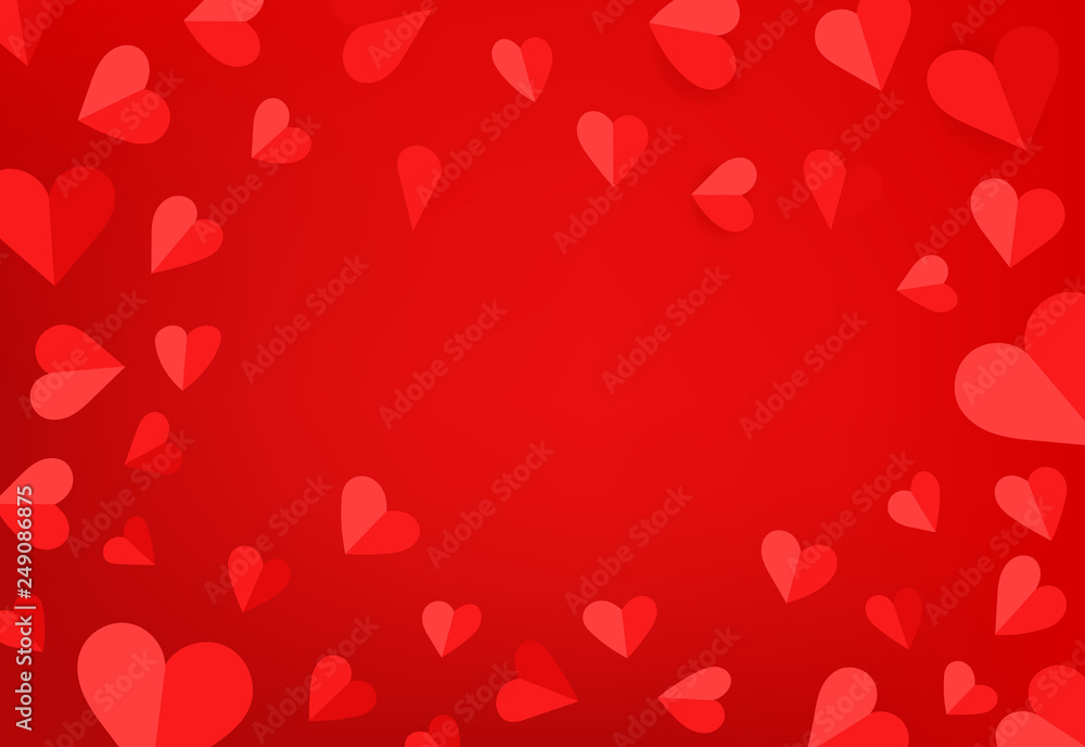 Valentine`s Day celebration card template. Vector background with paper hearts