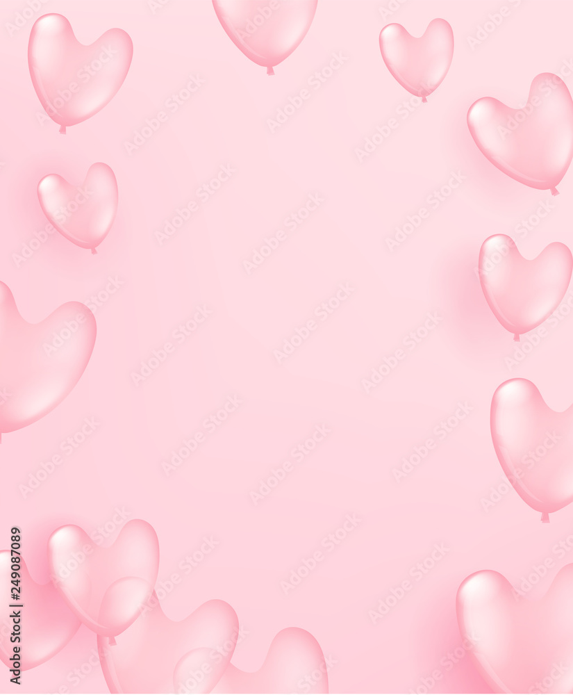 Flying pink balloons vertical composition. Valentine`s Day and Mother`s Day celebration card template Flying pink balloons vertical composition. Valentine`s Day and Mother`s Day celebration card template
