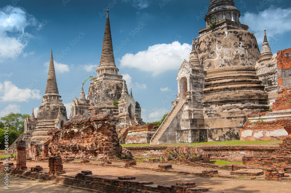Old Chedi at the ruins Wat Phra Si Sanphet Temple, Thailand, Ayutthaya.