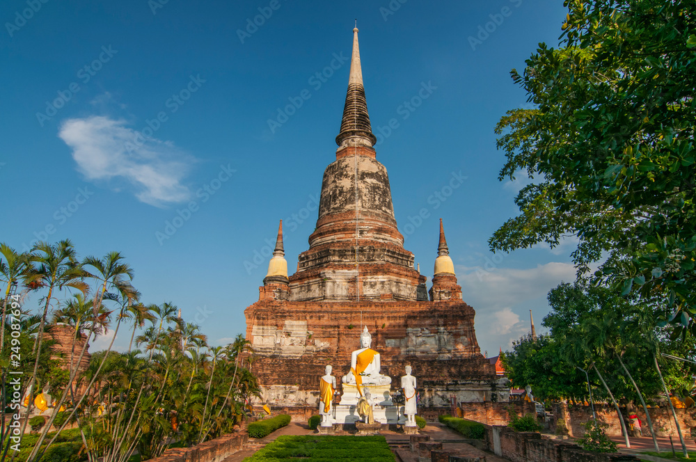 Buddha statues in front of Stupa at Wat Yai Chai Mongkhon, Ayutthaya, Thailand, Unesco World Heritage Site.