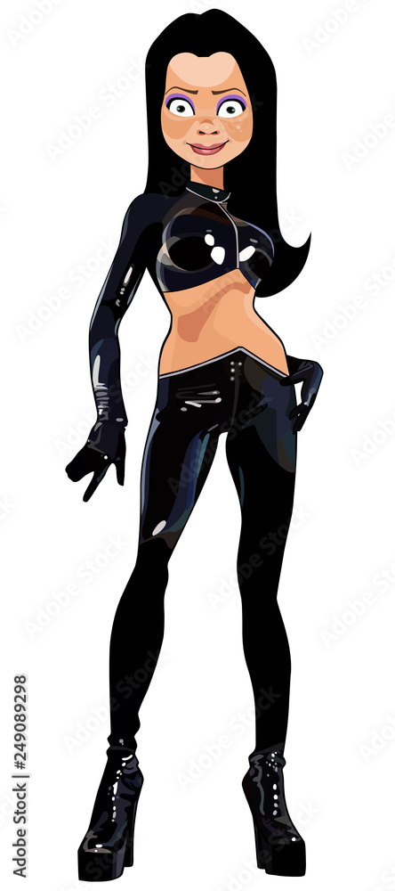 cartoon beautiful girl in sexy black latex clothes Stock Vector | Adobe  Stock