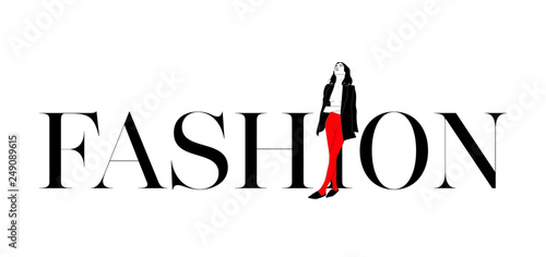 Fashion women sitting on a fashion slogan