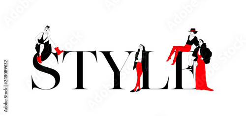 Fashion women sitting on a fashion slogan