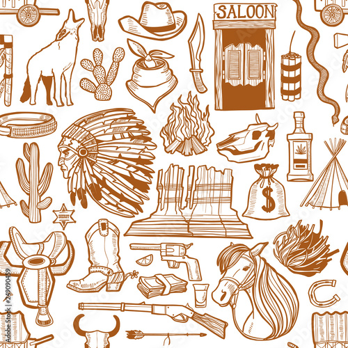 Wild West Pattern in Hand-Drawn Style