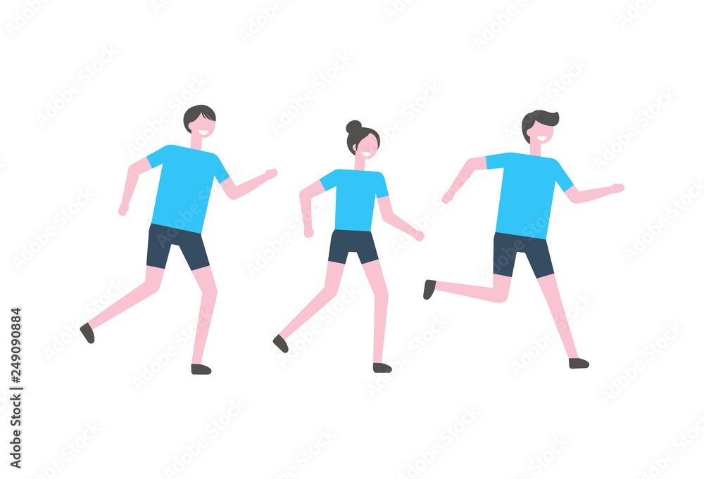 People running marathon vector athletes isolated. Man and women joggers in sportive outfit, sportswear of adult male and female, racing sportsman on competition People running marathon vector athletes isolated. Man and women joggers in sportive outfit, sportswear of adult male and female, racing sportsman on competition