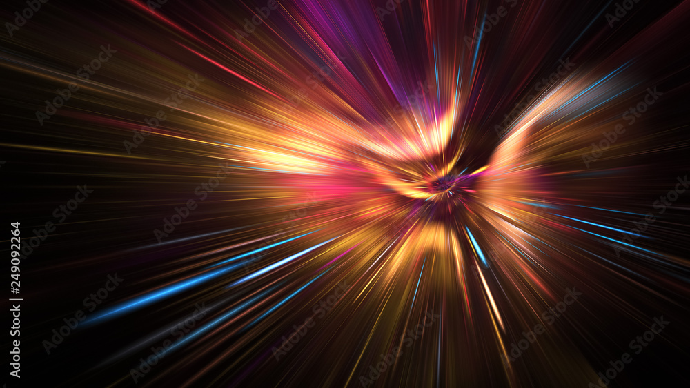Abstract holiday background with blurred rays and sparkles. Fantastic red and golden light effect. Digital fractal art. 3d rendering. Abstract holiday background with blurred rays and sparkles. Fantastic red and golden light effect. Digital fractal art. 3d rendering.