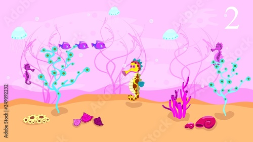 Marine background with fish, marine life, in the vector, designed for cards, banners, children's books, animation