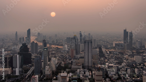 Bangkok city aerial view at sunset, Thailand