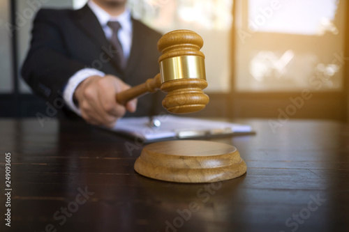 Canvas Print Judge with gavel on table