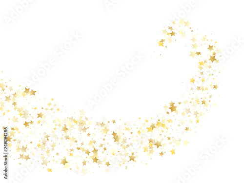 Flying gold star sparkle vector with white background.