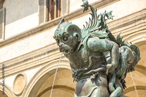 Detail of Fountain in the Piazza della Santissima Annunziata (Fontana dei mostri marini). Sculpted by artist Pietro Tacca, Bartolomeo Salvini and Francesco Maria Bandini in 1627. photo