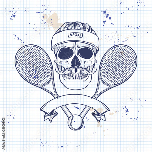 Skull with tennis racquets