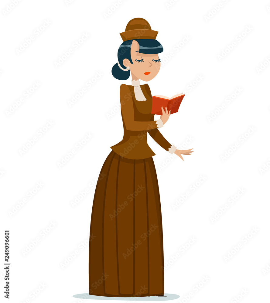 Victorian lady character reading book retro vintage great britain cartoon  design vector illustration Stock Vector | Adobe Stock