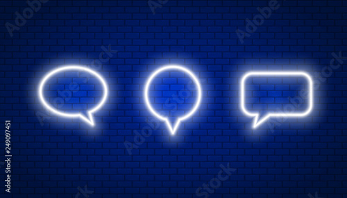 Chat, comments in neon light effect. Software. Vector illustration design.