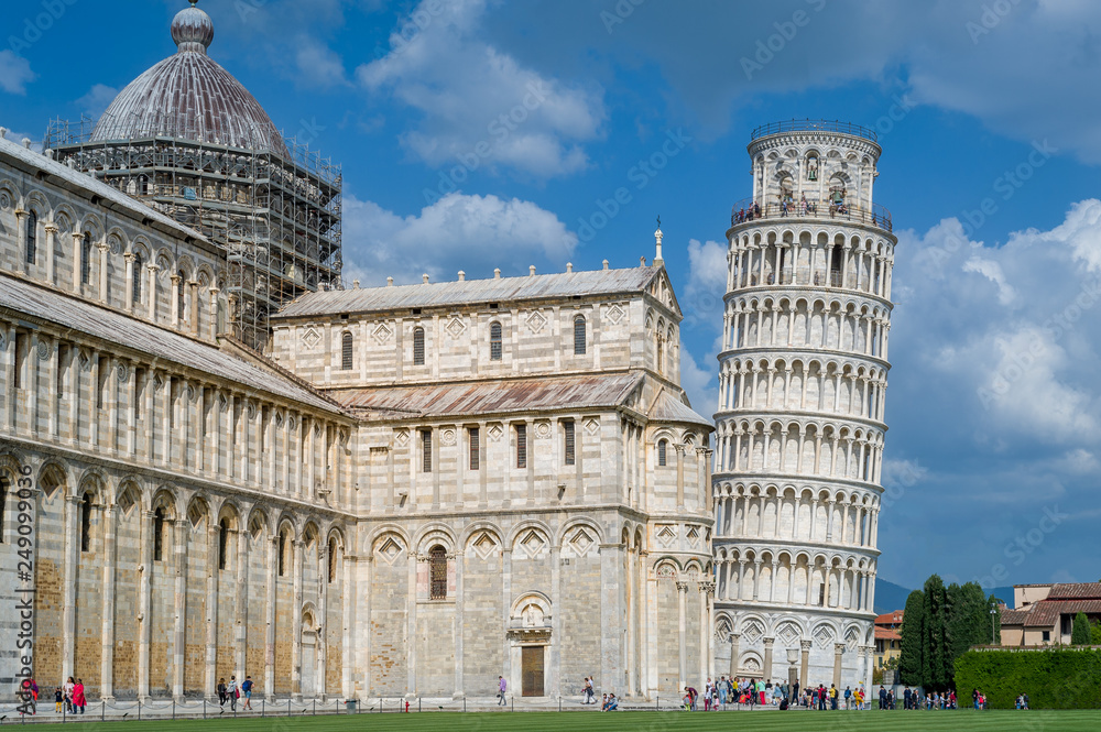 Pisa Tower and Duomo di Pisa. Popular touristic attraction of Toscana, Italy
