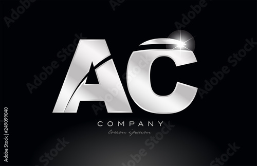silver letter ac a c metal combination alphabet with grey color on black background logo