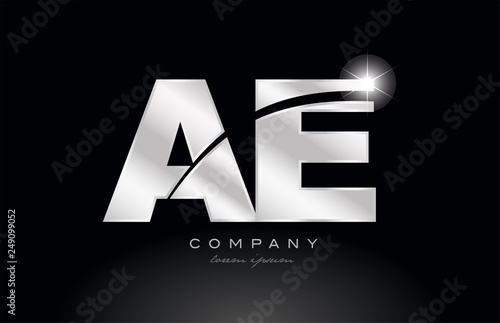silver letter ae a e metal combination alphabet with grey color on black background logo photo
