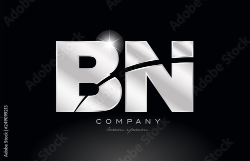 silver letter bn b n metal combination alphabet with grey color on black background logo photo