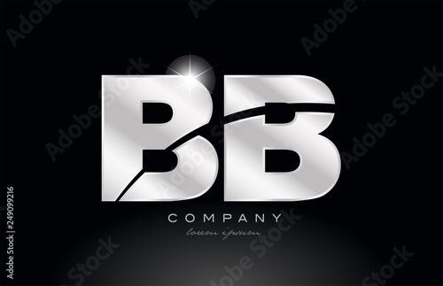 silver letter bb b b metal combination alphabet with grey color on black background logo