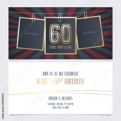 60 years anniversary party invitation vector template, Illustration