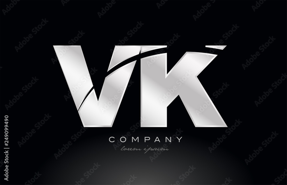 silver letter vk v k metal combination alphabet with grey color on ...