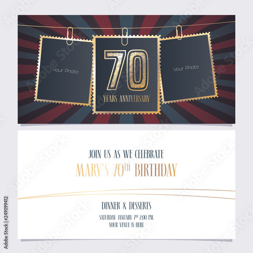 70 years anniversary party invitation vector template, Illustration