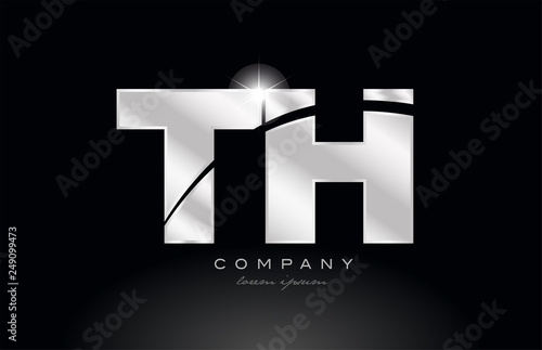 silver letter th t h metal combination alphabet with grey color on black background logo