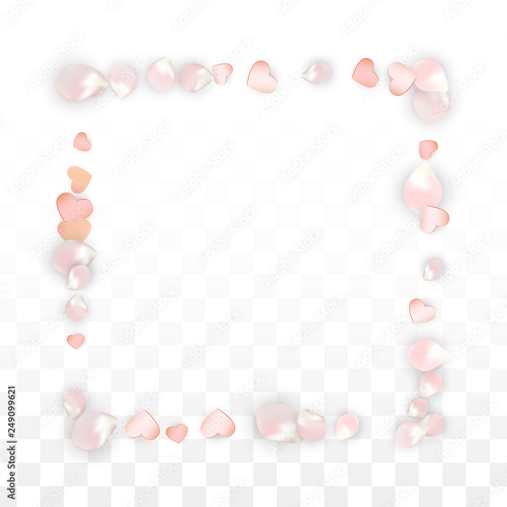 Vector Realistic Petals and Hearts Confetti. Flying Sakura and Hearts on Transparent Background. Wedding Invitation Background. Spring Romance Poster. Vector Illustration for Anniversary Design. Vector Realistic Petals and Hearts Confetti. Flying Sakura and Hearts on Transparent Background. Wedding Invitation Background. Spring Romance Poster. Vector Illustration for Anniversary Design.