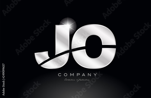 silver letter jo j o metal combination alphabet with grey color on black background logo