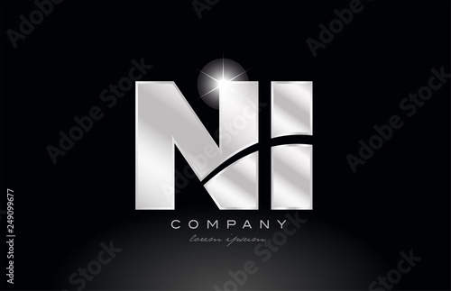 silver letter ni n i metal combination alphabet with grey color on black background logo