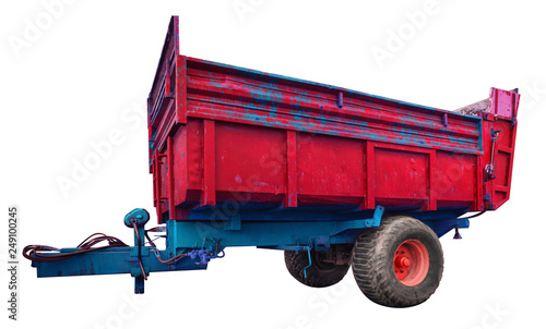 Farm trailer in red blue isolated on white
