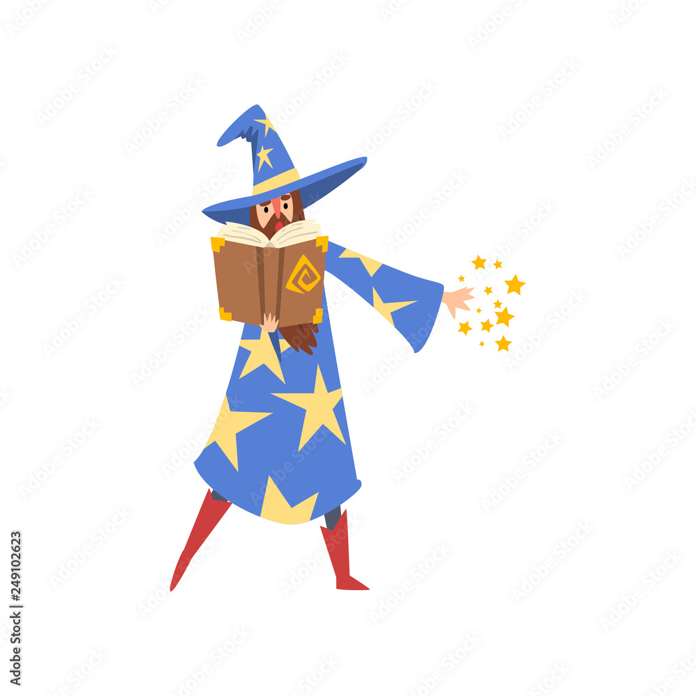 Male Sorcerer Reading Magic Book 