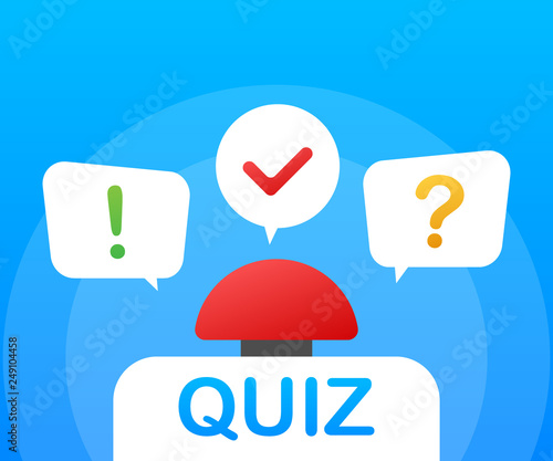 Quiz logo with speech bubble symbols, concept of questionnaire show sing, quiz button. Vector illustration.