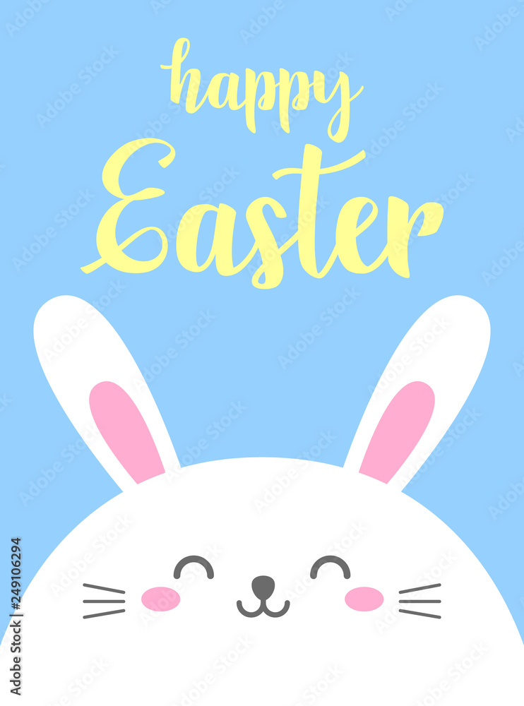 Funny cartoon card with hare. Happy Easter. Template for design, print. Vector background in doodle style. Cute rabbit Funny cartoon card with hare. Happy Easter. Template for design, print. Vector background in doodle style. Cute rabbit