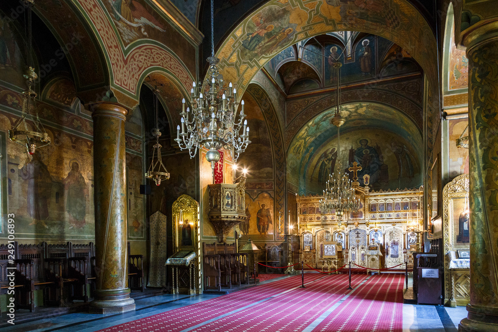 Church interior of orthodox Monastery, Sinaia, Romania
