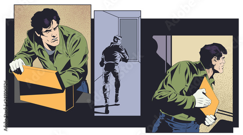 Robber with mysterious suitcase. Stock illustration.