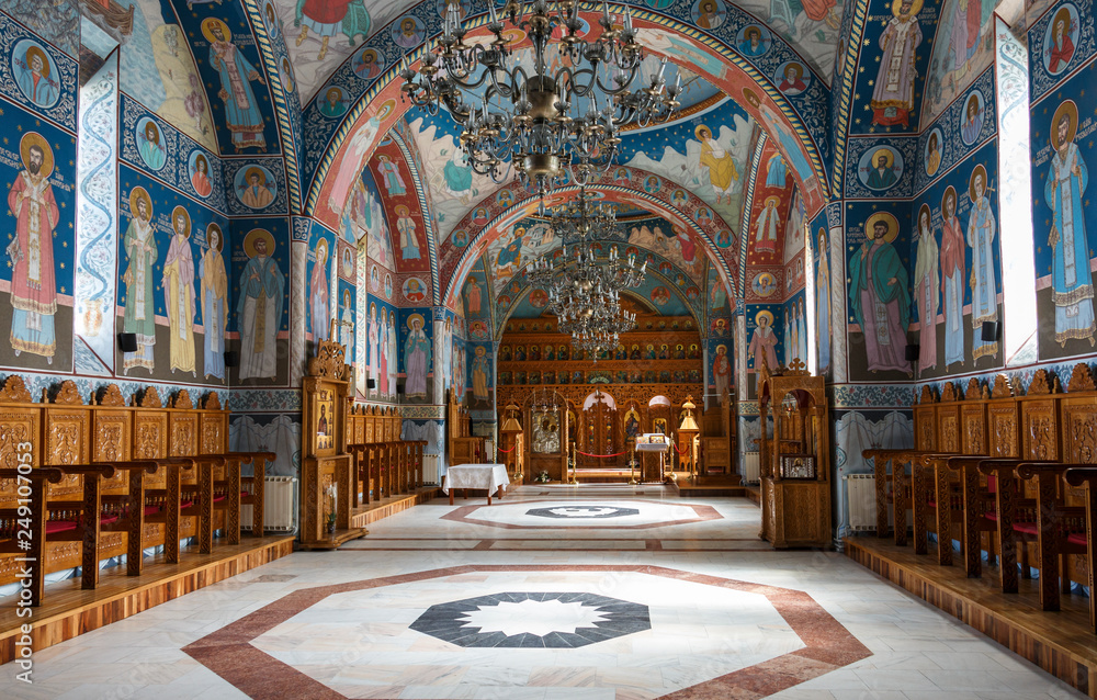 Church interior of Brancoveanu Monastery, Sambata de Sus, Romania